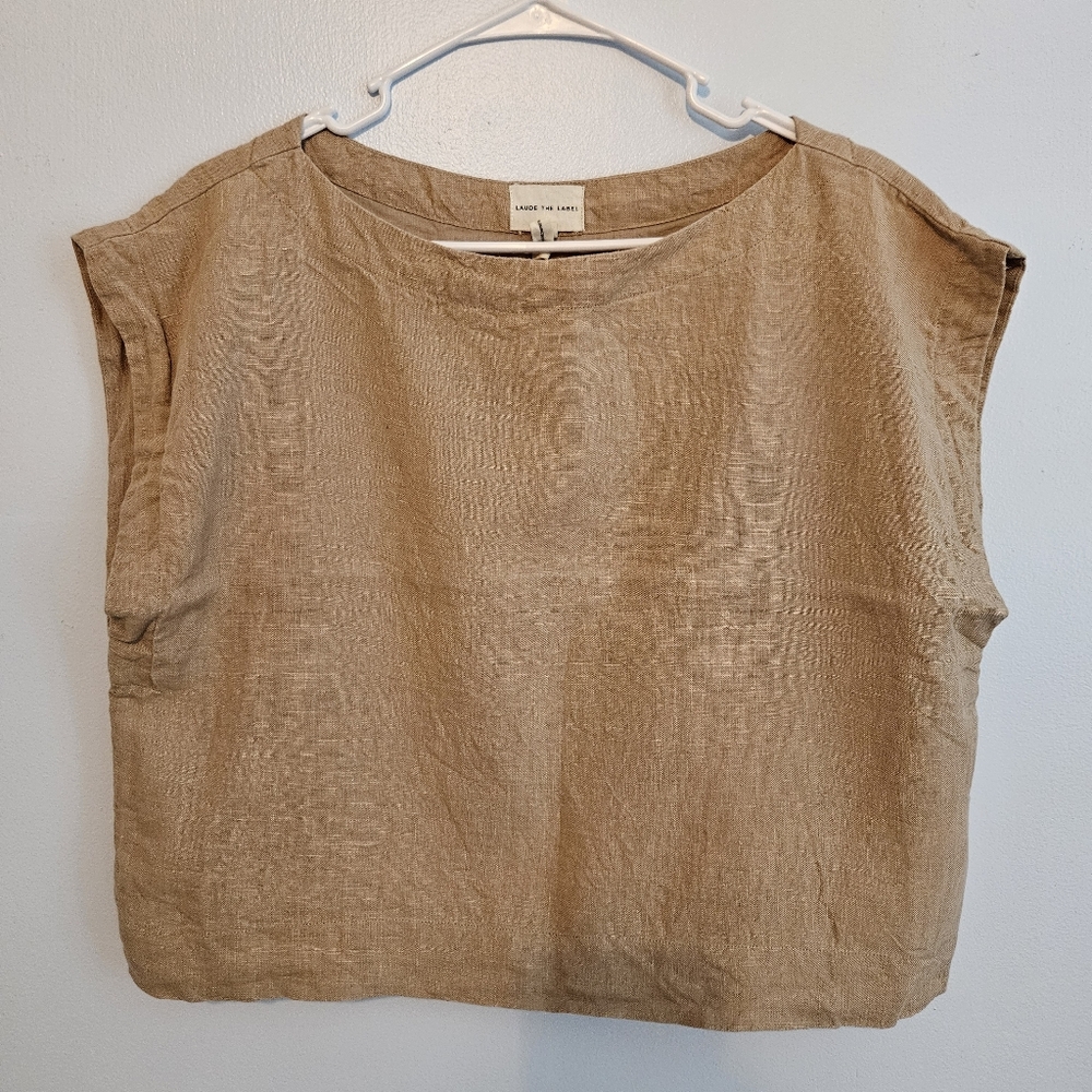 Chic Camel/Tan Linen Crop Top for Women